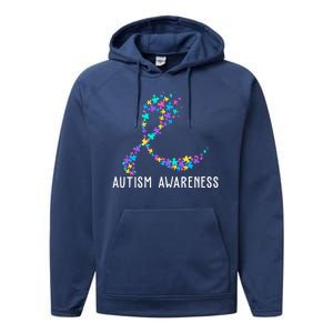 Autism Awareness Puzzle Ribbon Performance Fleece Hoodie