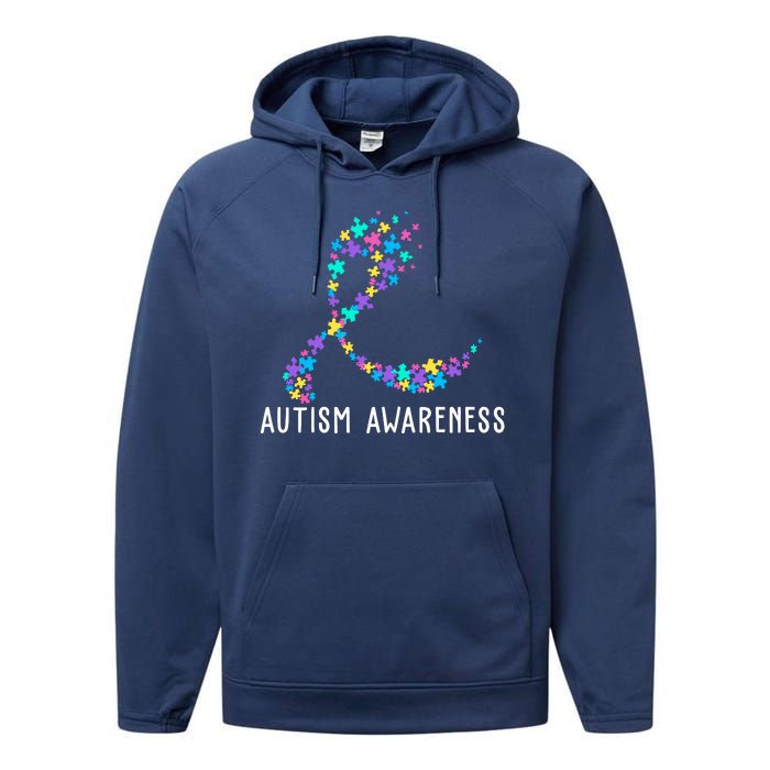 Autism Awareness Puzzle Ribbon Performance Fleece Hoodie