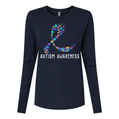 Autism Awareness Puzzle Ribbon Womens Cotton Relaxed Long Sleeve T-Shirt