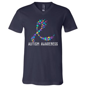 Autism Awareness Puzzle Ribbon V-Neck T-Shirt