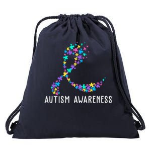 Autism Awareness Puzzle Ribbon Drawstring Bag