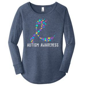 Autism Awareness Puzzle Ribbon Women's Perfect Tri Tunic Long Sleeve Shirt