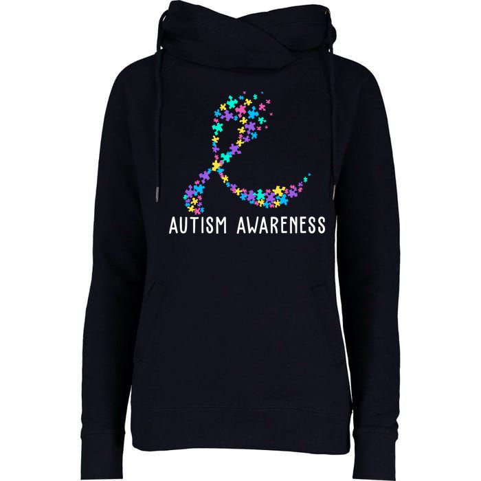 Autism Awareness Puzzle Ribbon Womens Funnel Neck Pullover Hood