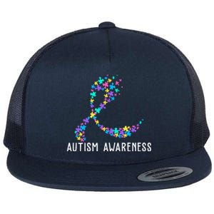 Autism Awareness Puzzle Ribbon Flat Bill Trucker Hat