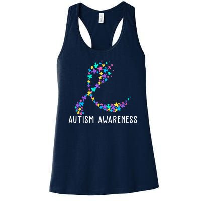 Autism Awareness Puzzle Ribbon Women's Racerback Tank