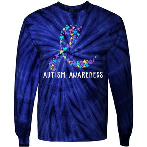 Autism Awareness Puzzle Ribbon Tie-Dye Long Sleeve Shirt