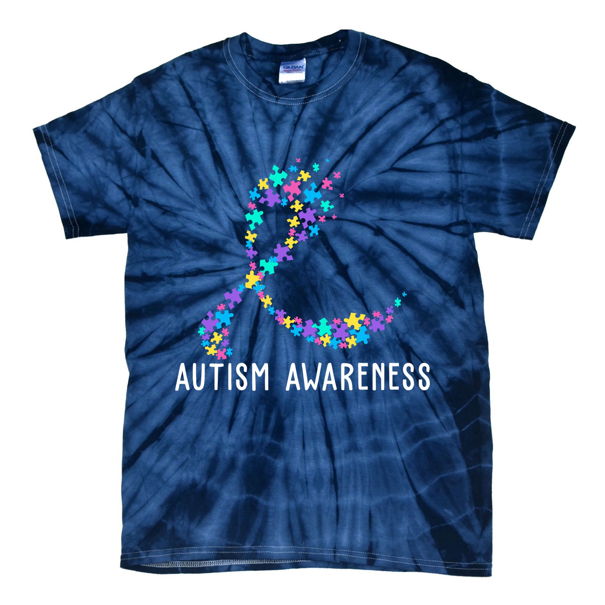 Autism Awareness Puzzle Ribbon Tie-Dye T-Shirt
