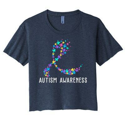 Autism Awareness Puzzle Ribbon Women's Crop Top Tee