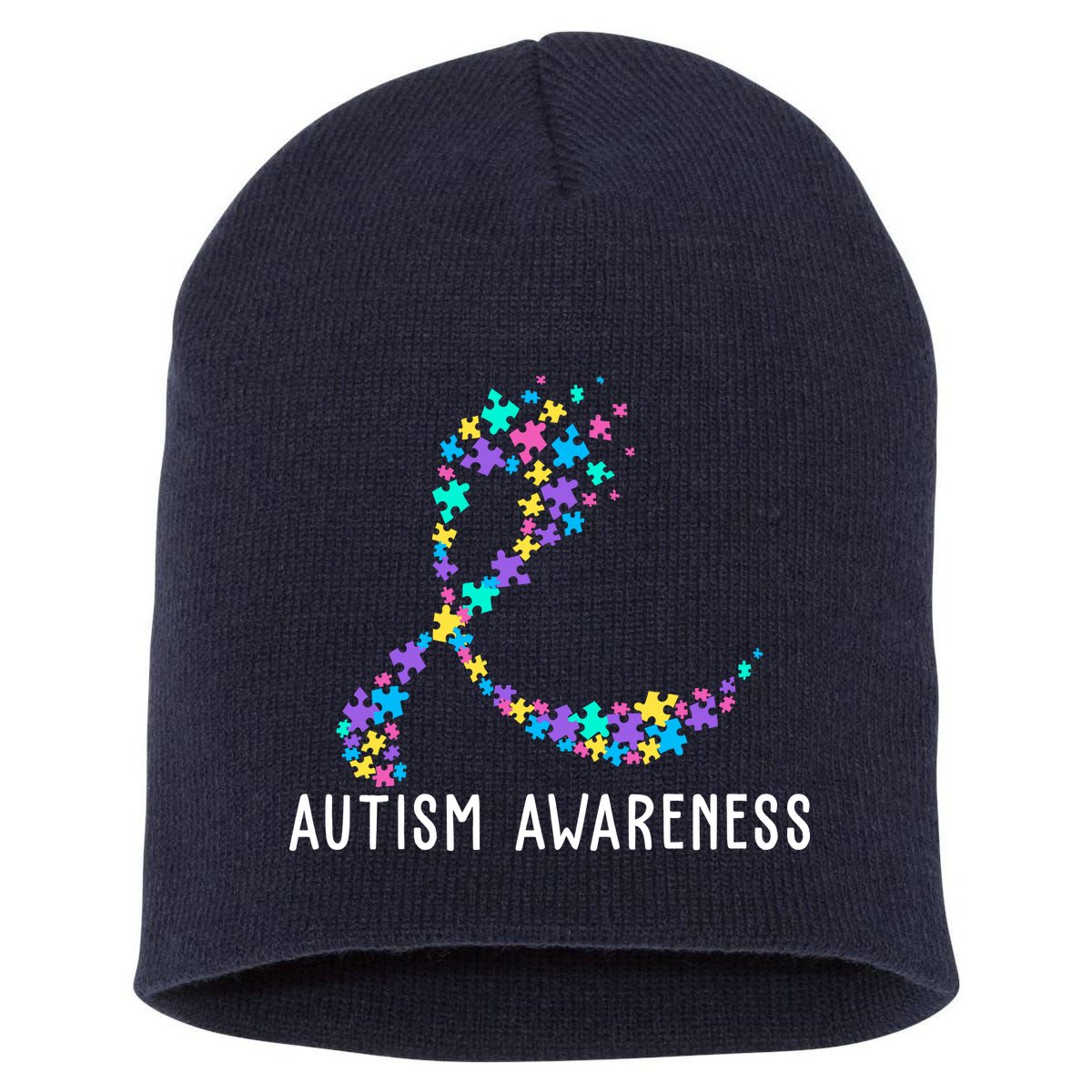 Autism Awareness Puzzle Ribbon Short Acrylic Beanie