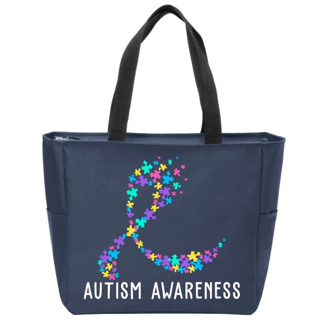 Autism Awareness Puzzle Ribbon Zip Tote Bag