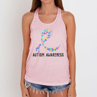 Autism Awareness Puzzle Ribbon Women's Knotted Racerback Tank