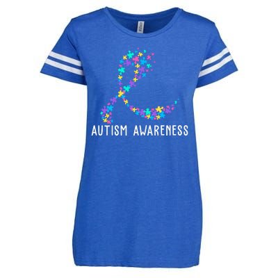 Autism Awareness Puzzle Ribbon Enza Ladies Jersey Football T-Shirt