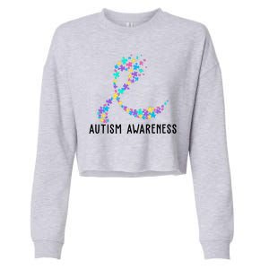 Autism Awareness Puzzle Ribbon Cropped Pullover Crew