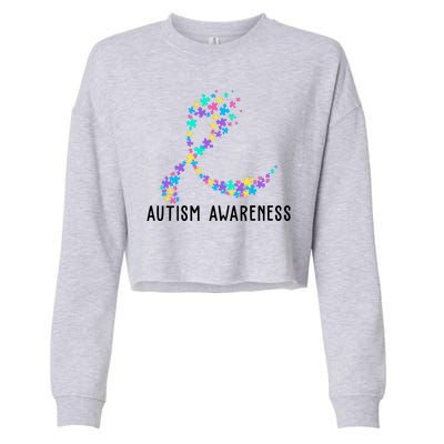 Autism Awareness Puzzle Ribbon Cropped Pullover Crew