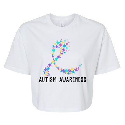 Autism Awareness Puzzle Ribbon Bella+Canvas Jersey Crop Tee