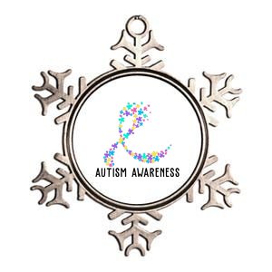 Autism Awareness Puzzle Ribbon Metallic Star Ornament