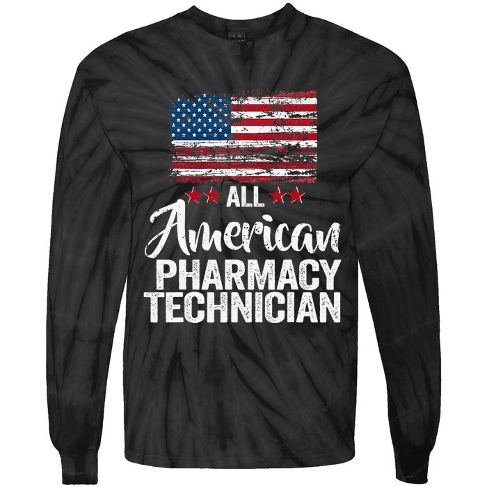 All American Pharmacy Technician 4th of July Family Matching Tie-Dye Long Sleeve Shirt