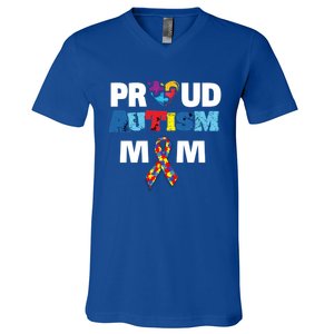 Autism Awareness Proud Mom Gift Proud Autism Mom Funny Gift Meaningful Gift V-Neck T-Shirt