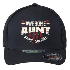 Awesome Aunt Proud Soldier Patriotic America Veteran's Day Cute Gift Flexfit Unipanel Trucker Cap