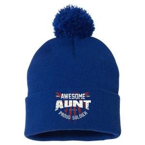 Awesome Aunt Proud Soldier Patriotic America Veteran's Day Cute Gift Pom Pom 12in Knit Beanie