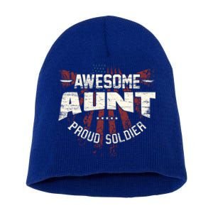 Awesome Aunt Proud Soldier Patriotic America Veteran's Day Cute Gift Short Acrylic Beanie