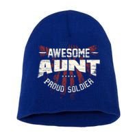 Awesome Aunt Proud Soldier Patriotic America Veteran's Day Cute Gift Short Acrylic Beanie