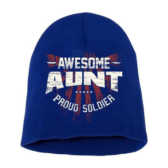 Awesome Aunt Proud Soldier Patriotic America Veteran's Day Cute Gift Short Acrylic Beanie