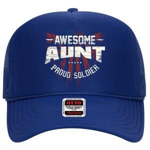 Awesome Aunt Proud Soldier Patriotic America Veteran's Day Cute Gift High Crown Mesh Back Trucker Hat