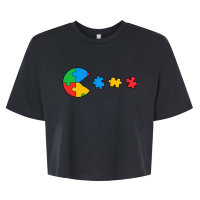 Autism Awareness Puzzles Funny Bella+Canvas Jersey Crop Tee