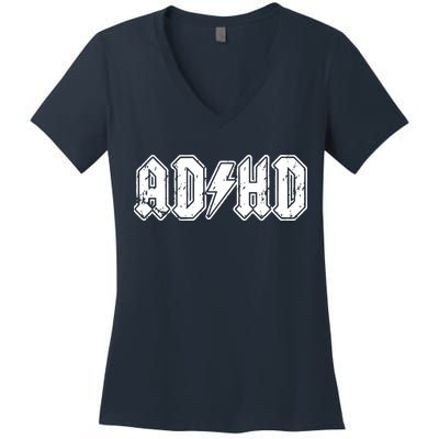 ADHD ADD Parody Rock And Roll Entourage Music Funny Women's V-Neck T-Shirt
