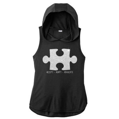 Autism Awareness Puzzle Accept Adapt Advocate Ladies PosiCharge Tri-Blend Wicking Draft Hoodie Tank