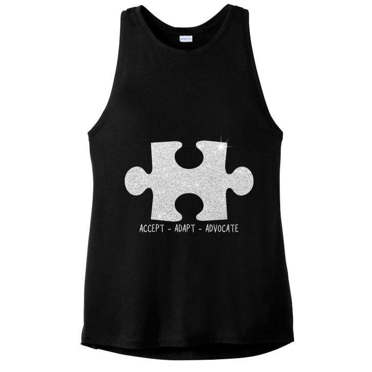 Autism Awareness Puzzle Accept Adapt Advocate Ladies PosiCharge Tri-Blend Wicking Tank