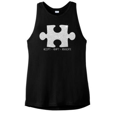 Autism Awareness Puzzle Accept Adapt Advocate Ladies PosiCharge Tri-Blend Wicking Tank