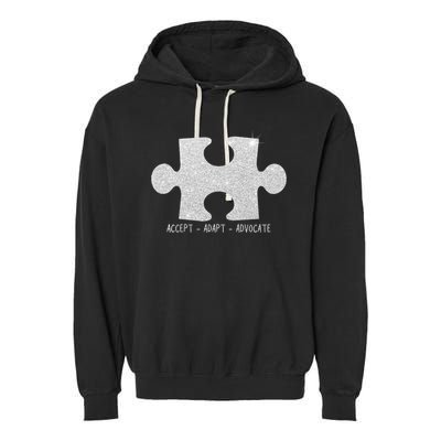 Autism Awareness Puzzle Accept Adapt Advocate Garment-Dyed Fleece Hoodie