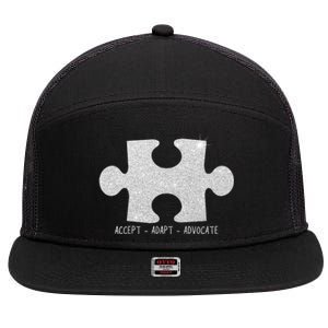 Autism Awareness Puzzle Accept Adapt Advocate 7 Panel Mesh Trucker Snapback Hat