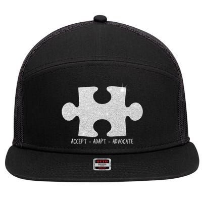 Autism Awareness Puzzle Accept Adapt Advocate 7 Panel Mesh Trucker Snapback Hat