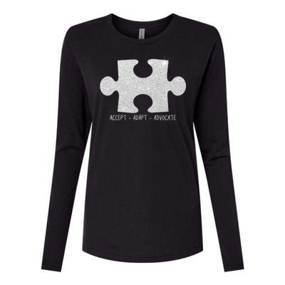 Autism Awareness Puzzle Accept Adapt Advocate Womens Cotton Relaxed Long Sleeve T-Shirt