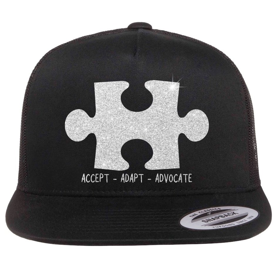 Autism Awareness Puzzle Accept Adapt Advocate Flat Bill Trucker Hat