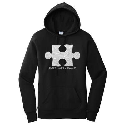 Autism Awareness Puzzle Accept Adapt Advocate Women's Pullover Hoodie