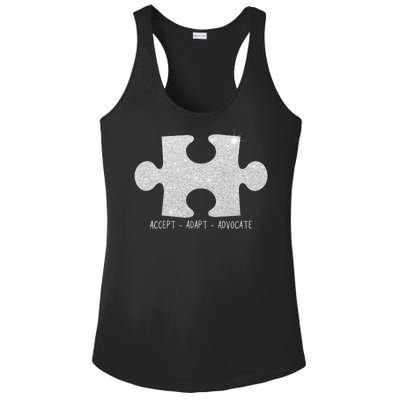 Autism Awareness Puzzle Accept Adapt Advocate Ladies PosiCharge Competitor Racerback Tank