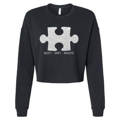 Autism Awareness Puzzle Accept Adapt Advocate Cropped Pullover Crew