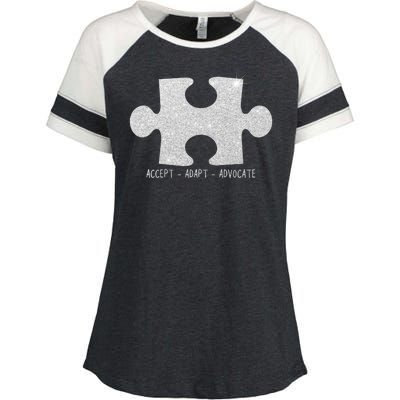 Autism Awareness Puzzle Accept Adapt Advocate Enza Ladies Jersey Colorblock Tee