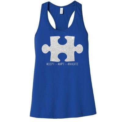 Autism Awareness Puzzle Accept Adapt Advocate Women's Racerback Tank