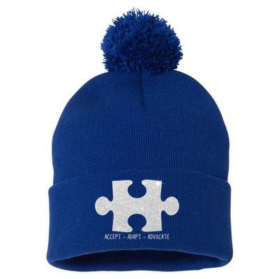 Autism Awareness Puzzle Accept Adapt Advocate Pom Pom 12in Knit Beanie