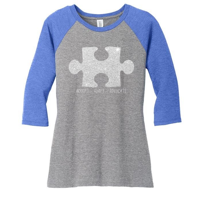 Autism Awareness Puzzle Accept Adapt Advocate Women's Tri-Blend 3/4-Sleeve Raglan Shirt