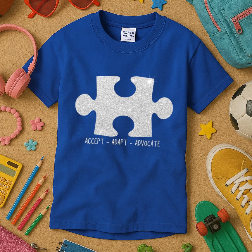 Autism Awareness Puzzle Accept Adapt Advocate Kids T-Shirt