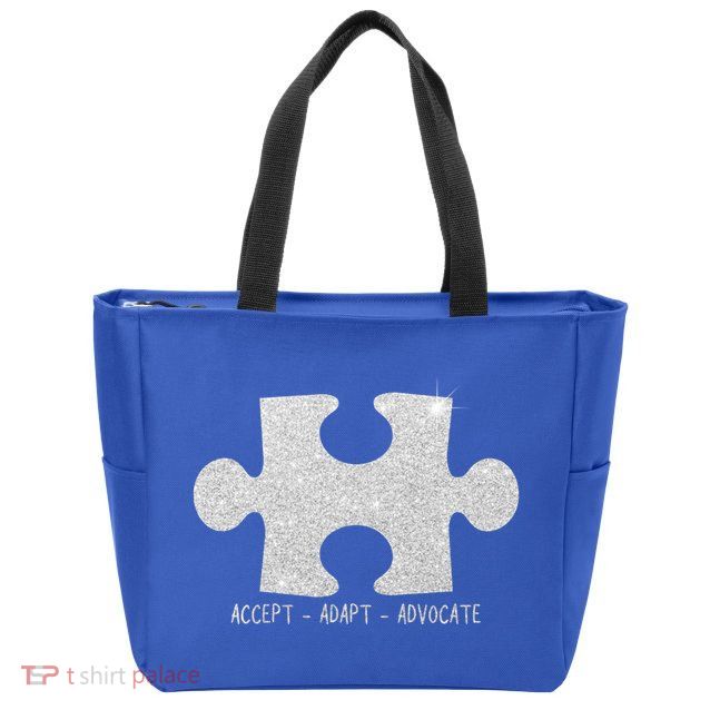 Autism Awareness Puzzle Accept Adapt Advocate Zip Tote Bag
