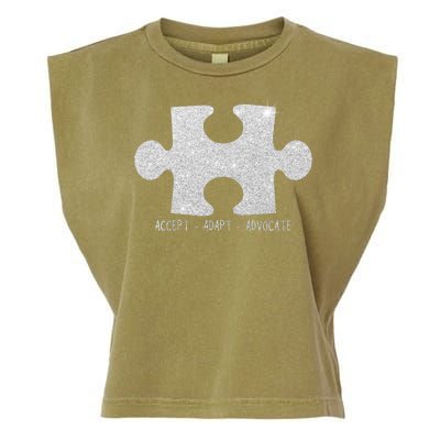 Autism Awareness Puzzle Accept Adapt Advocate Garment-Dyed Women's Muscle Tee