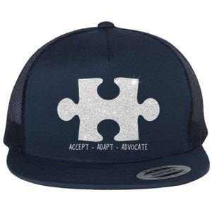 Autism Awareness Puzzle Accept Adapt Advocate Flat Bill Trucker Hat