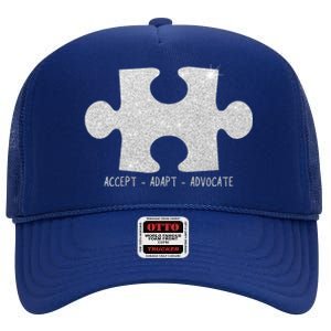 Autism Awareness Puzzle Accept Adapt Advocate High Crown Mesh Back Trucker Hat